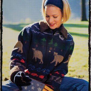 Pendleton Originals Vintage Wool Blanket Coat Cabin Bear Fish Sherpa Women's S